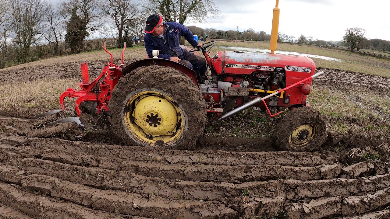 1965 David Brown 770 Selectamatic 2.4 Litre 3-Cyl Diesel Tractor (28 HP) with David Brown Plough