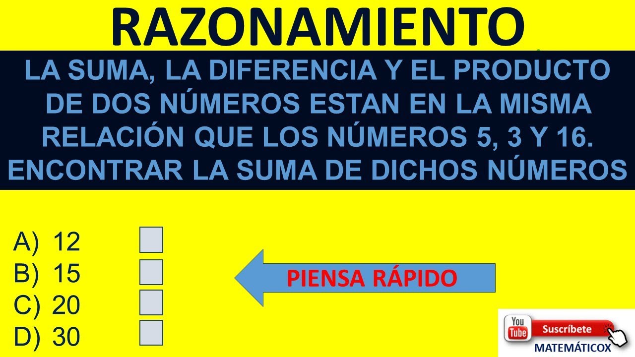 1367 RAZONAMIENTO: LA SUMA, LA DIFERENCIA Y EL PRODUCTO DE DOS NÚMEROS ESTAN EN LA MISMA RELACIÓN