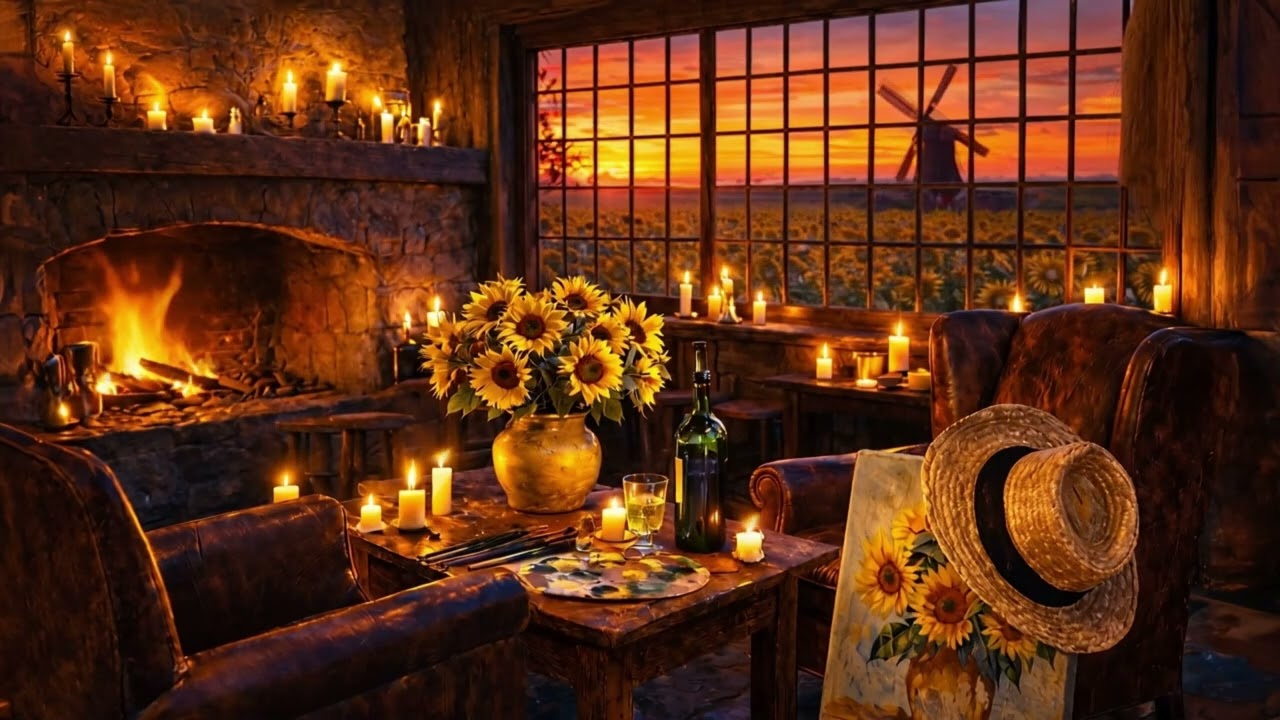 Waiting for Vincent van Gogh by the Fire | Cozy Sunset Tavern Ambience