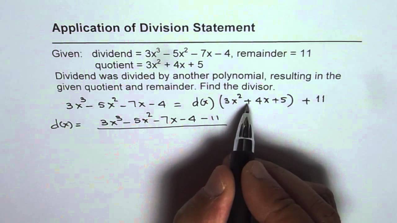 Find Divisor Given Dividend and Remainder Using Division Statement