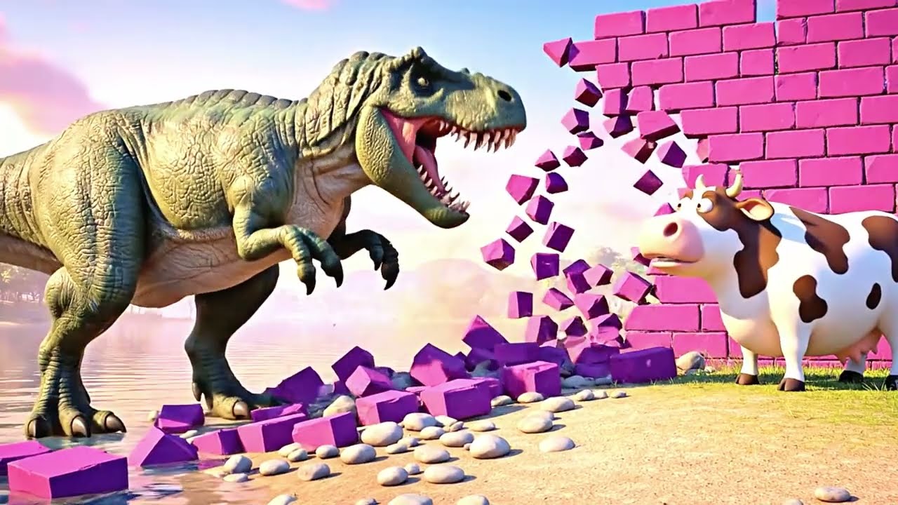 Long Slide Game With Cow Elephant Gorilla Hippopotamus Tiger - 3d Animal Game - Funny 3d Animals