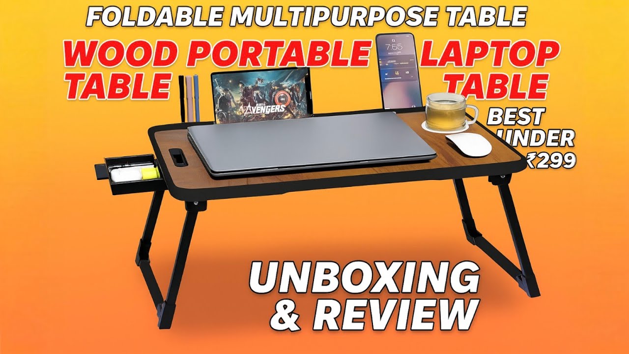 Foldable Wooden Laptop Table 🔥 Best Under ₹299? | Portable & Multipurpose | Unboxing & Review 🪵💻