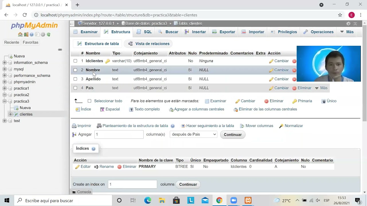 Crear base de datos en Xampp con MySQL.