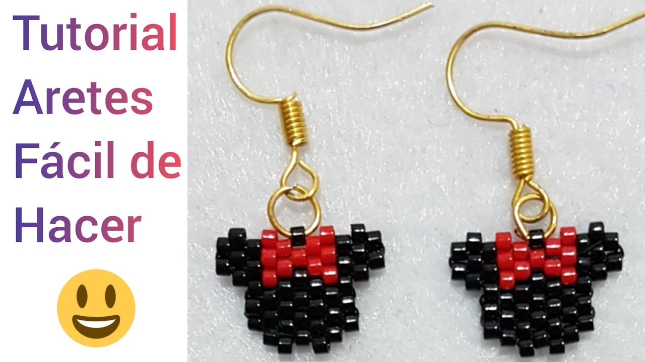 Cómo hacer aretes para niña con Delicas MINNIE MOUSE Tutorial bisutería paso a paso fácil y rápido