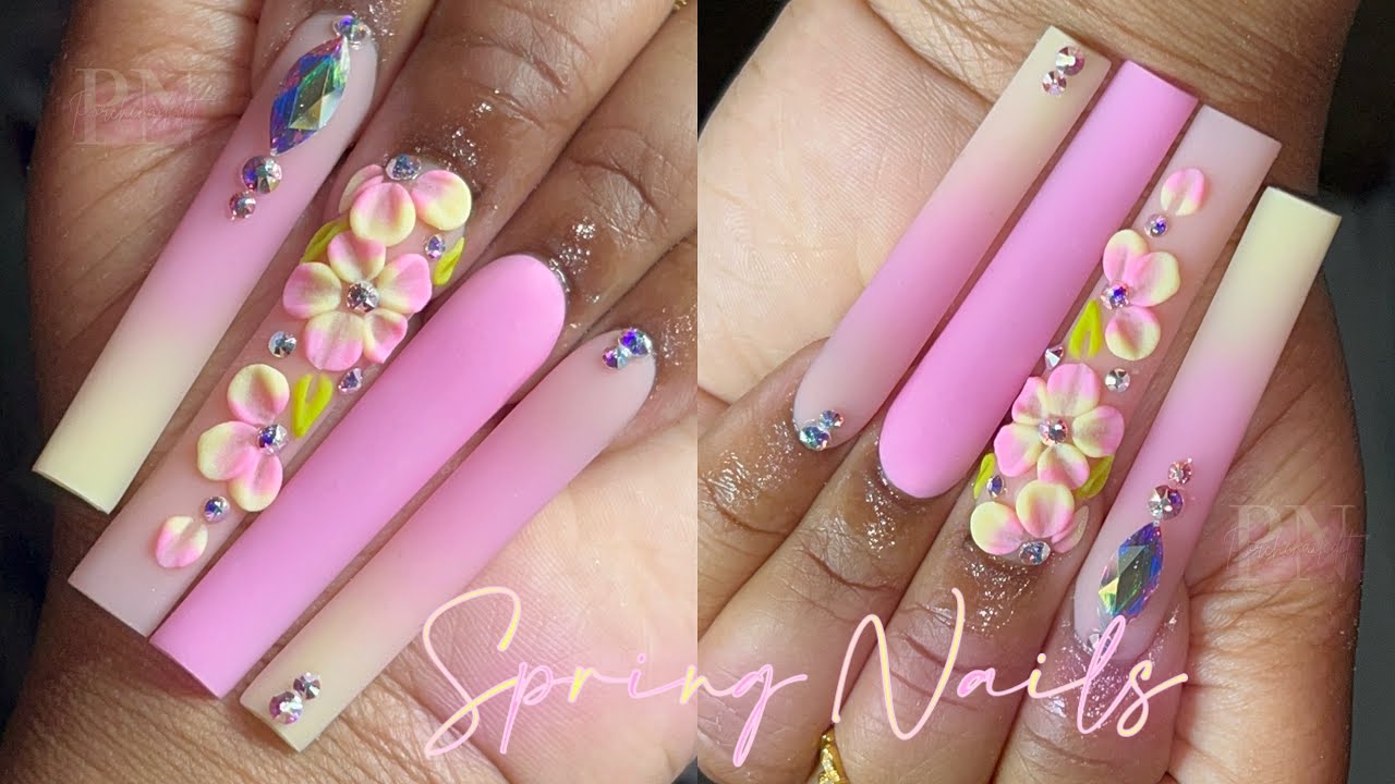 PINK YELLOW OMBRÉ SPRING NAILS 🌸🌼🌸 | TWO TONE 3D FLOWERS ✨ | TRI COLOR OMBRÉ