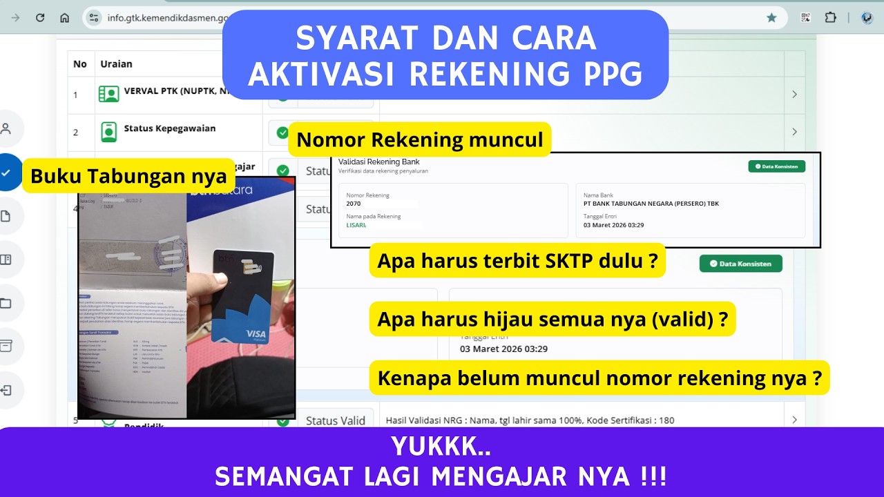 PERSYARATAN DAN CARA AKTIVASI REKENING TPG | BAGI YANG BARU MUNCUL NOMOR REKENING NYA