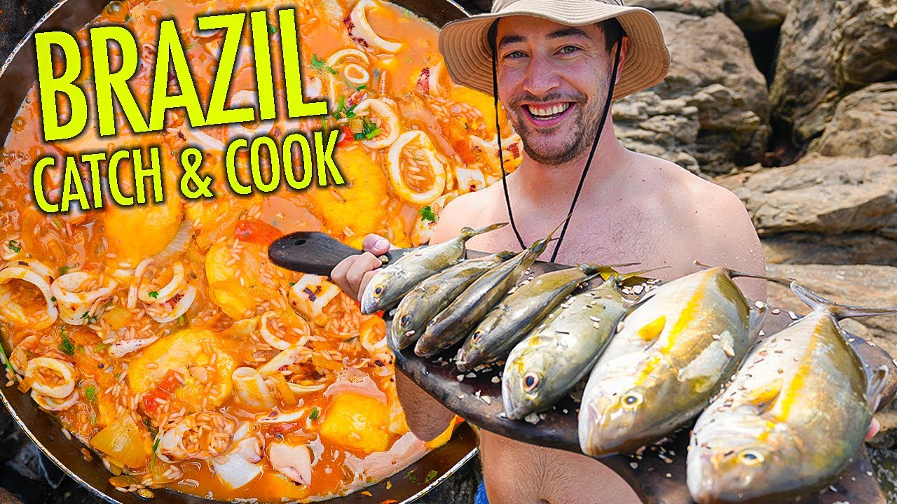Catch & Cook BRAZILIAN FOOD on a Desert Island 🇧🇷 Fisherman Seafood Rice in Brazil!