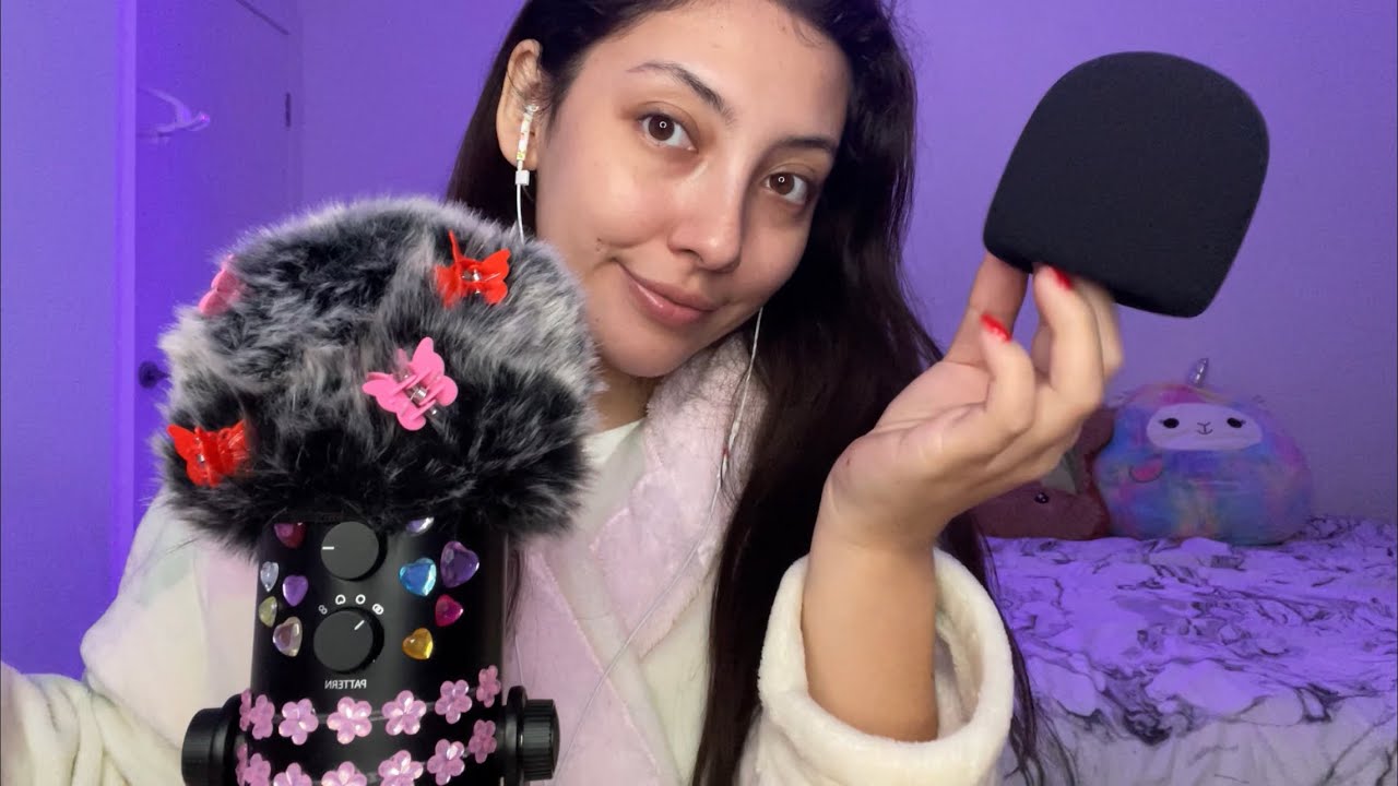 ASMR random mic triggers 💜 ~with fluffy cover, foam cover, and no cover~ | Whispered