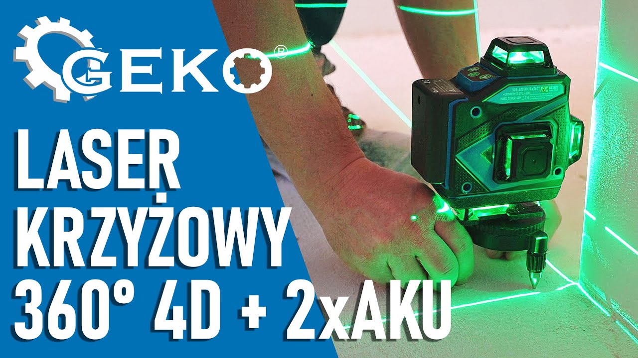 Laser krzyżowy 360&deg; 4D + 2xAKU + walizka + akcesoria od GEKO #warsztat #poland #tools #tips