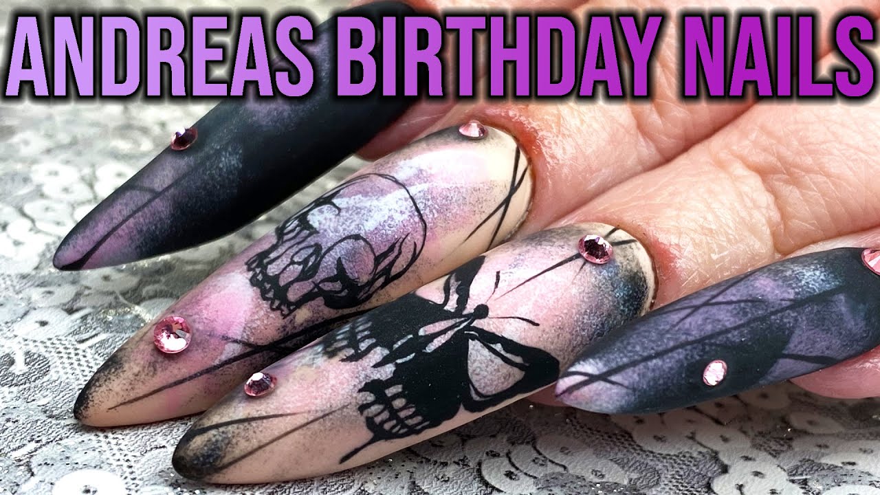 Andrea Birthday Nails - Hand Painted Skulls