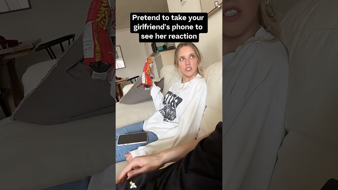 Taking my girlfriend&rsquo;s phone to see her reaction 🤣#couple #funny #react #prankvideo #happy #funny