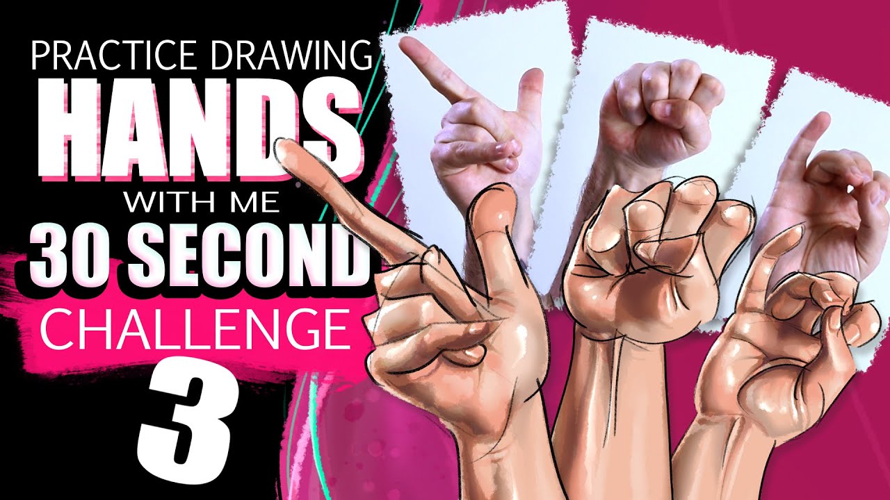 Practice drawing hands with me - 30 sec gesture drawing challenge 3 with live reference included.