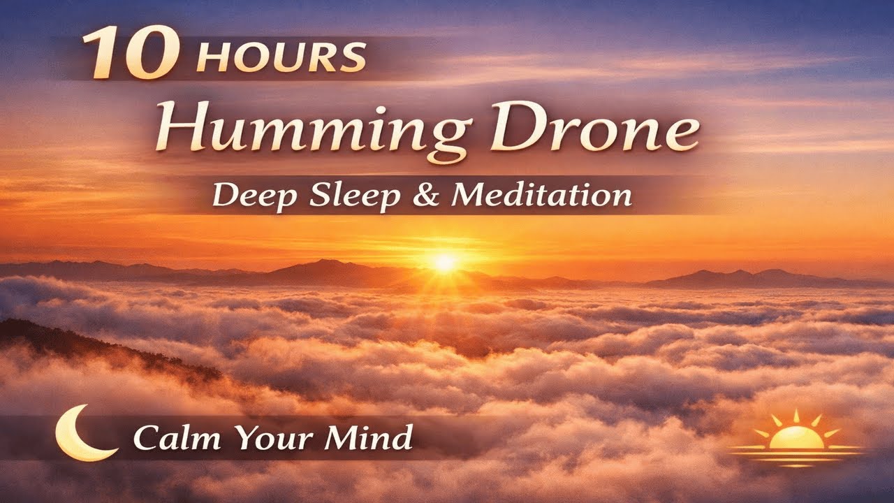 10 Hours Deep Humming Drone | 🌅 Sunrise Above the Clouds | Meditation, Sleep, Focus, Relaxation