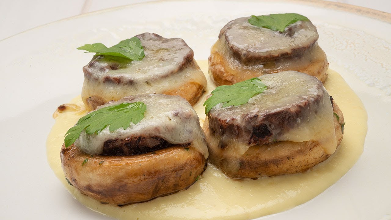 Champiñones rellenos con salsa de puerro y manzana - Cocina Abierta