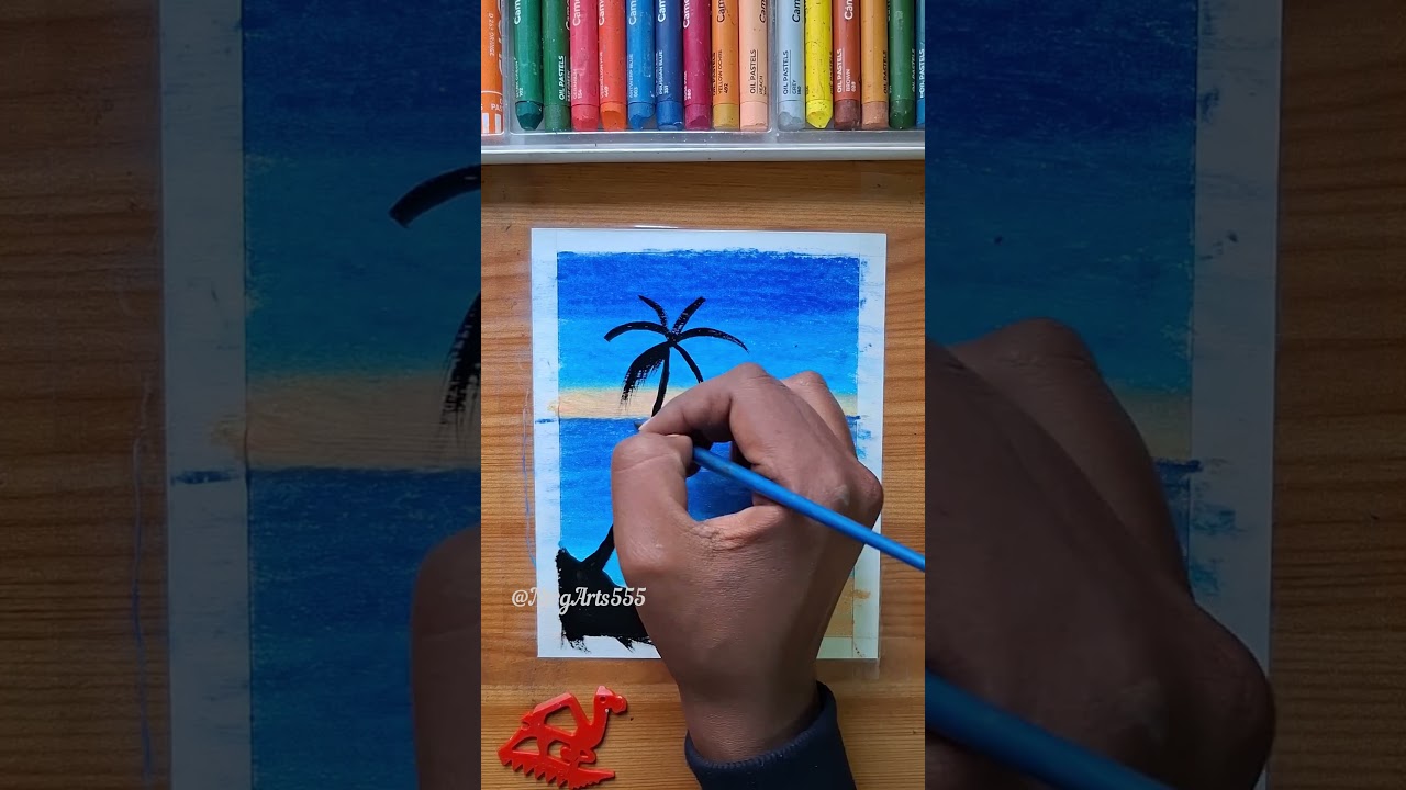 🌅 Easy Sea Painting | Oil Pastel Art