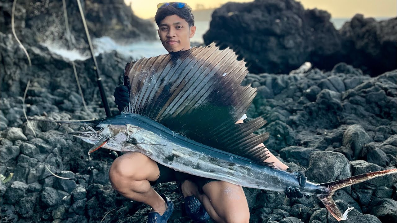 strike Ikan layaran (sailfish) dari pingir tebing curam bukit asah bali denga umpan lure stikbait