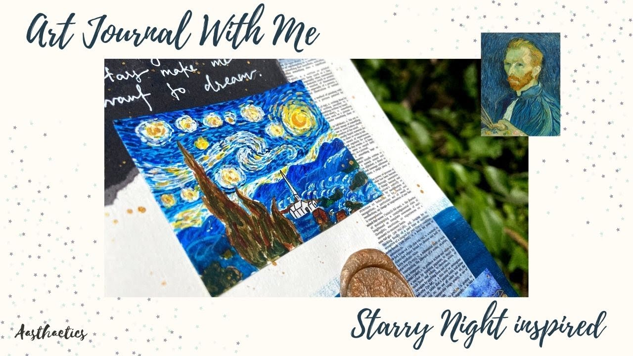 Art Journal with Me | ASMR & Lofi No talking | Starry Night Inspired |  Aasthaetics