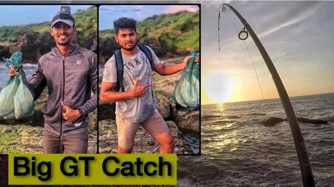 Goa/india Fishing from rocky shore for big travelly