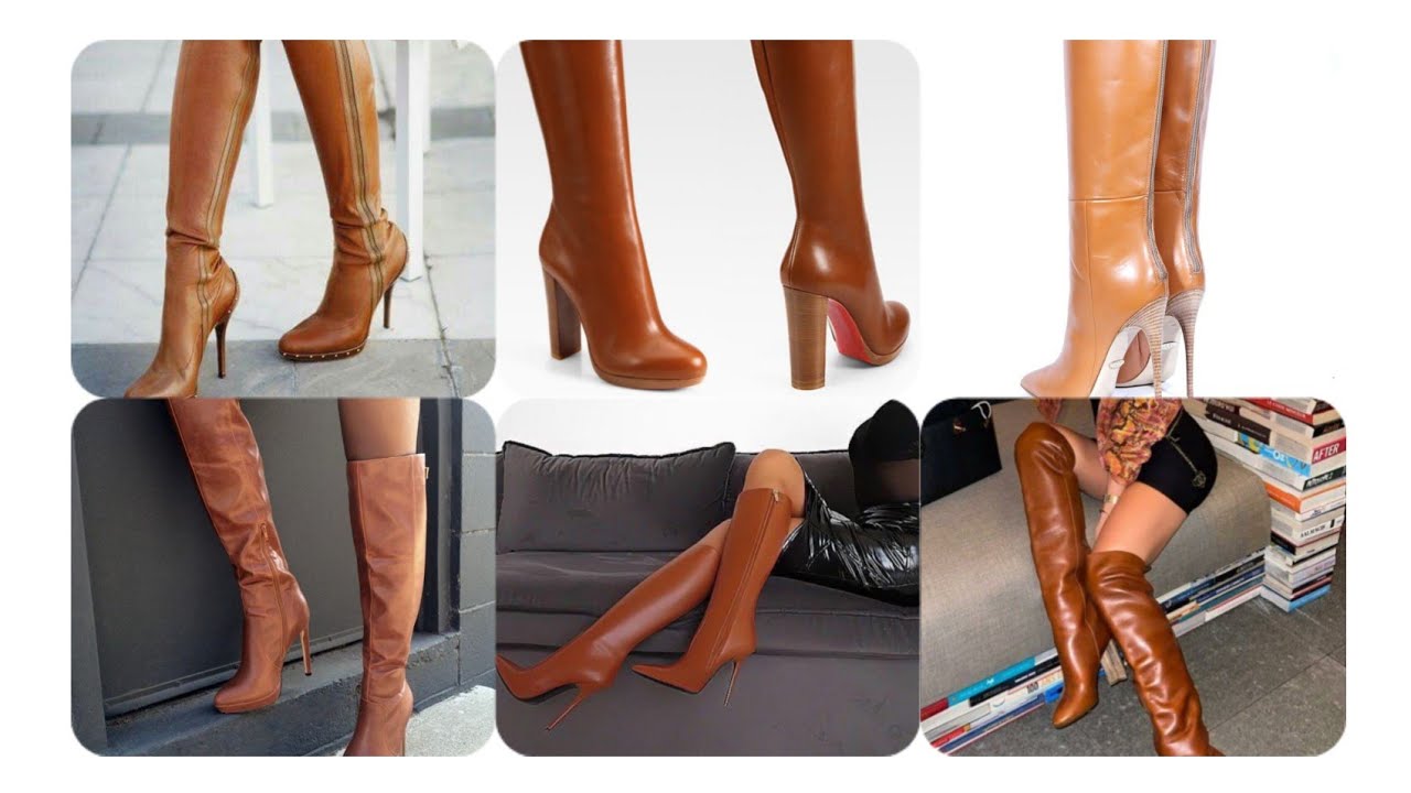 Tall& elegant brwon knee high boots outfits with stiletto heels #outfit #outfitideas #shorts #heels