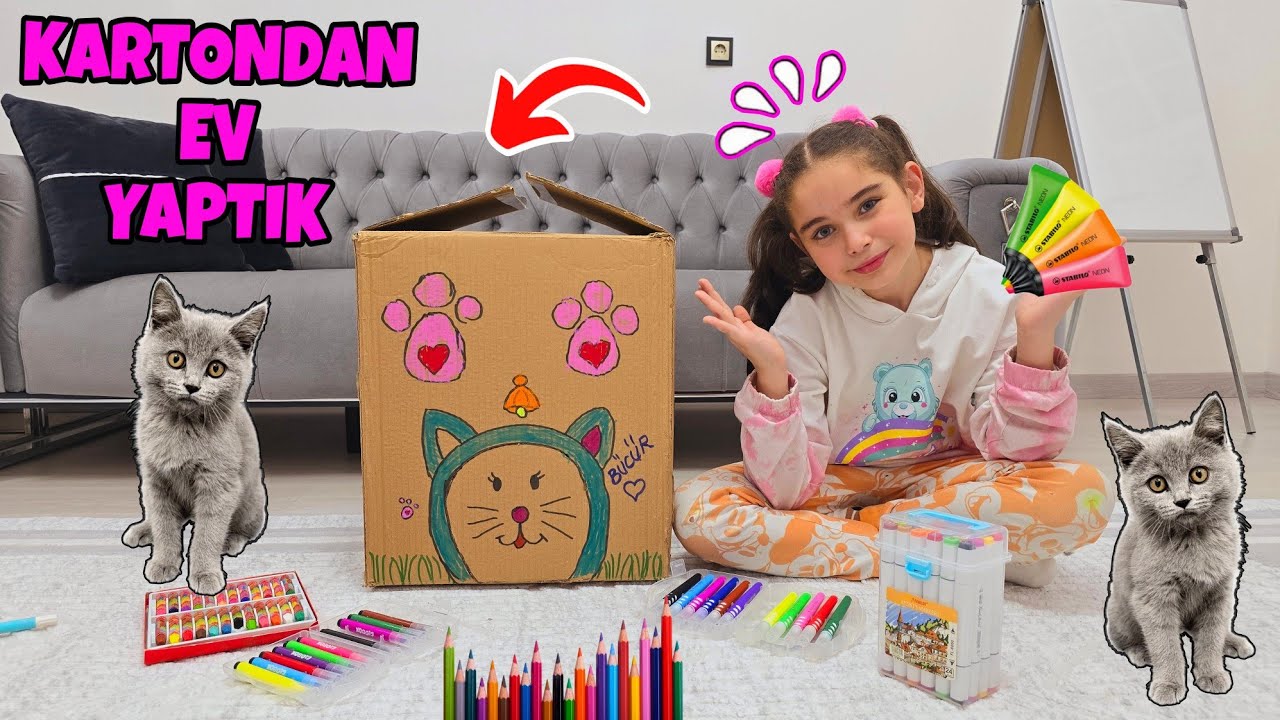 ELİF SİNEM BÜCÜRE KARTON DAN EV YAPTI!!!!