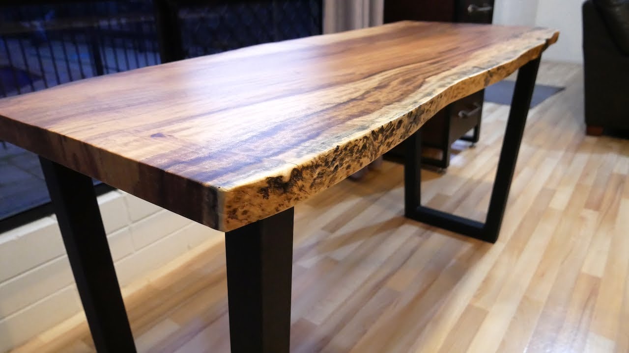 Timber Slab and Steel Base Table - Forme Industrious