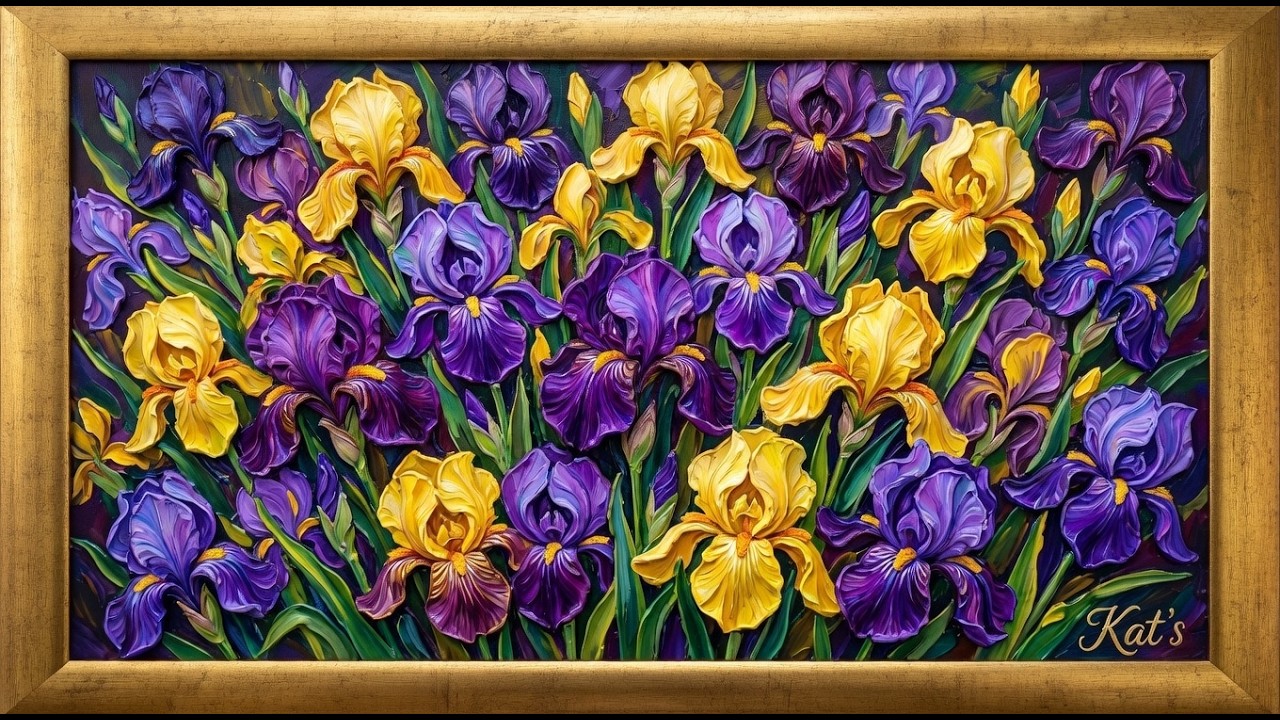 Screensaver: Spring Purple & Yellow Iris | Iris de Colores 4K | Frame TV Art | protector de pantalla