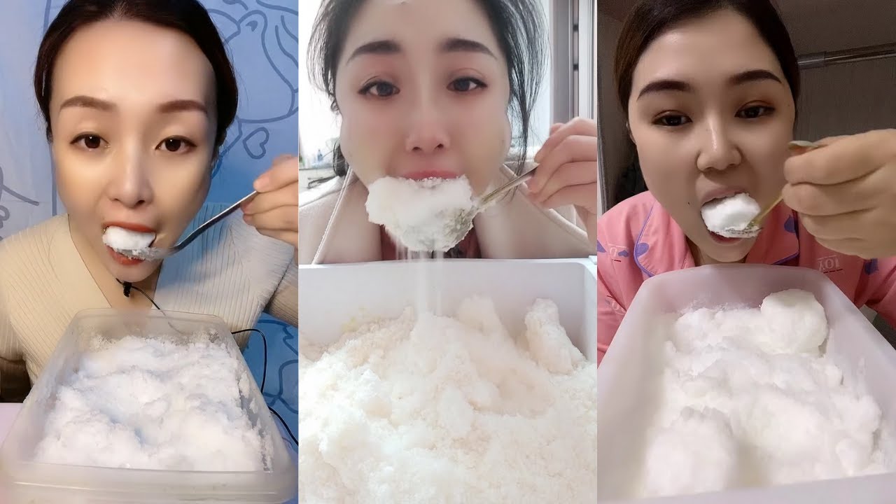 ASMR POWDERY SNOW EATING🤍❄️FROSTY BITES POWDERY WHITE ICE EATING CRUNCHY SOUND SATISFYING MUKBANG
