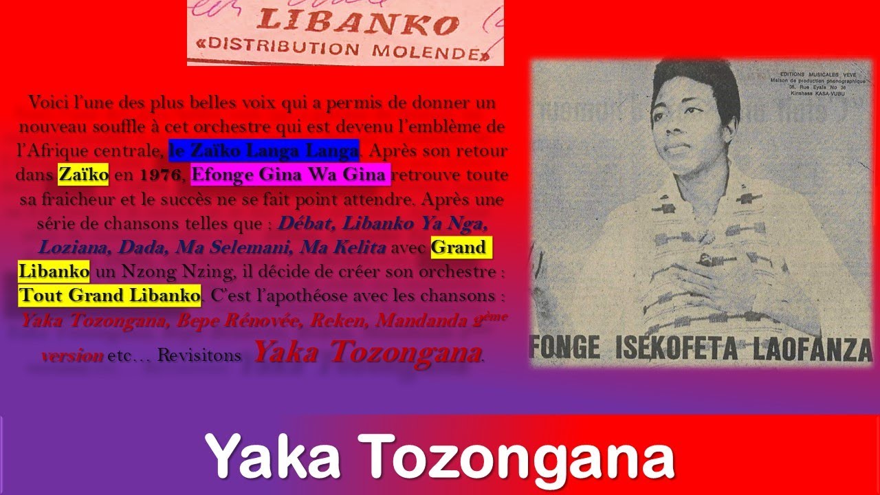 Yaka Tozongana 1&2 The Very Fetish Single by Isekofeta Efonge Gina Wa Gina & Orchestre Grand Libanko
