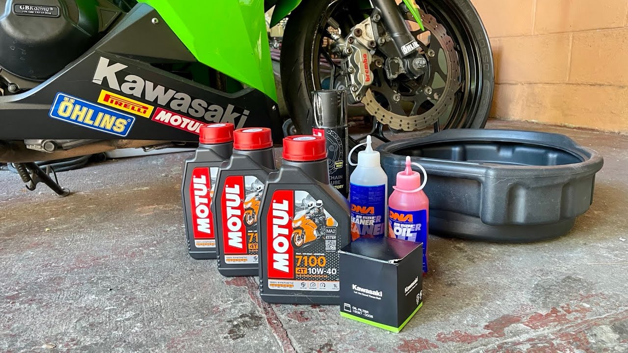 Kawasaki Ninja 300 maintenance | Motul 7100 | oil change + air filter & chain cleaning | [4K]