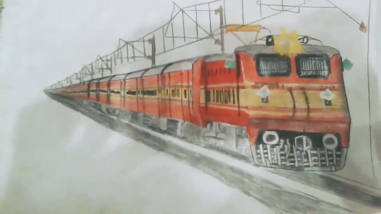wap 1 locomotive with old rajdhani  coaches drawing