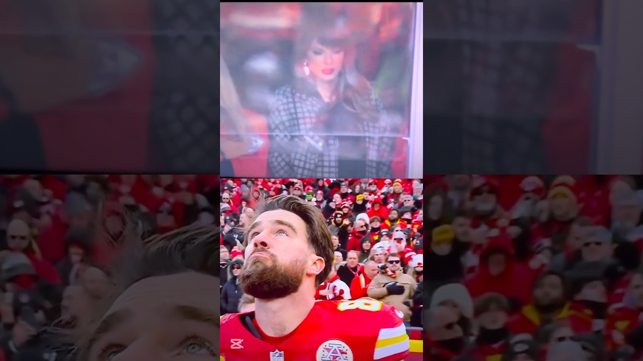 Taylor & Travis share an emotional moment during the National Anthem at the Chiefs vs. Texans game.