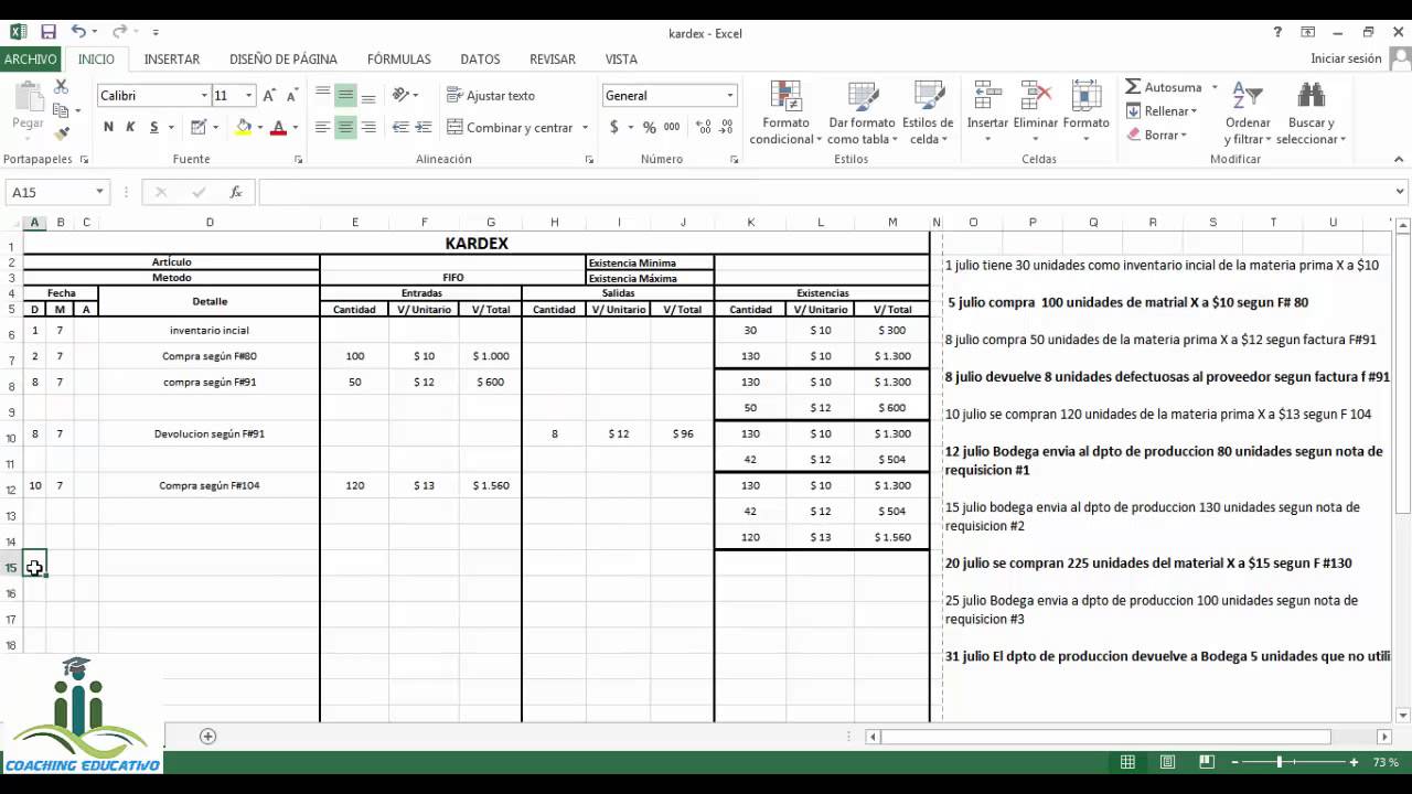 Costos I - Kardex método FIFO