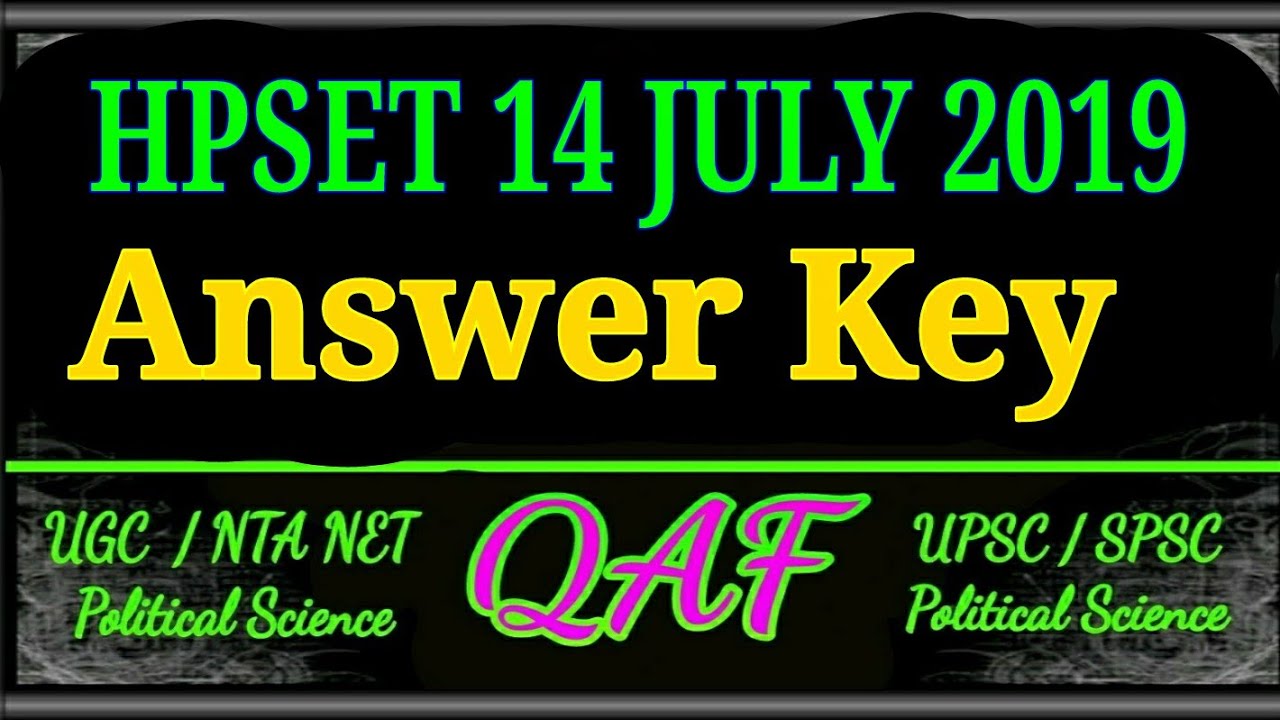 Answer key of HPSET 14 July 2019