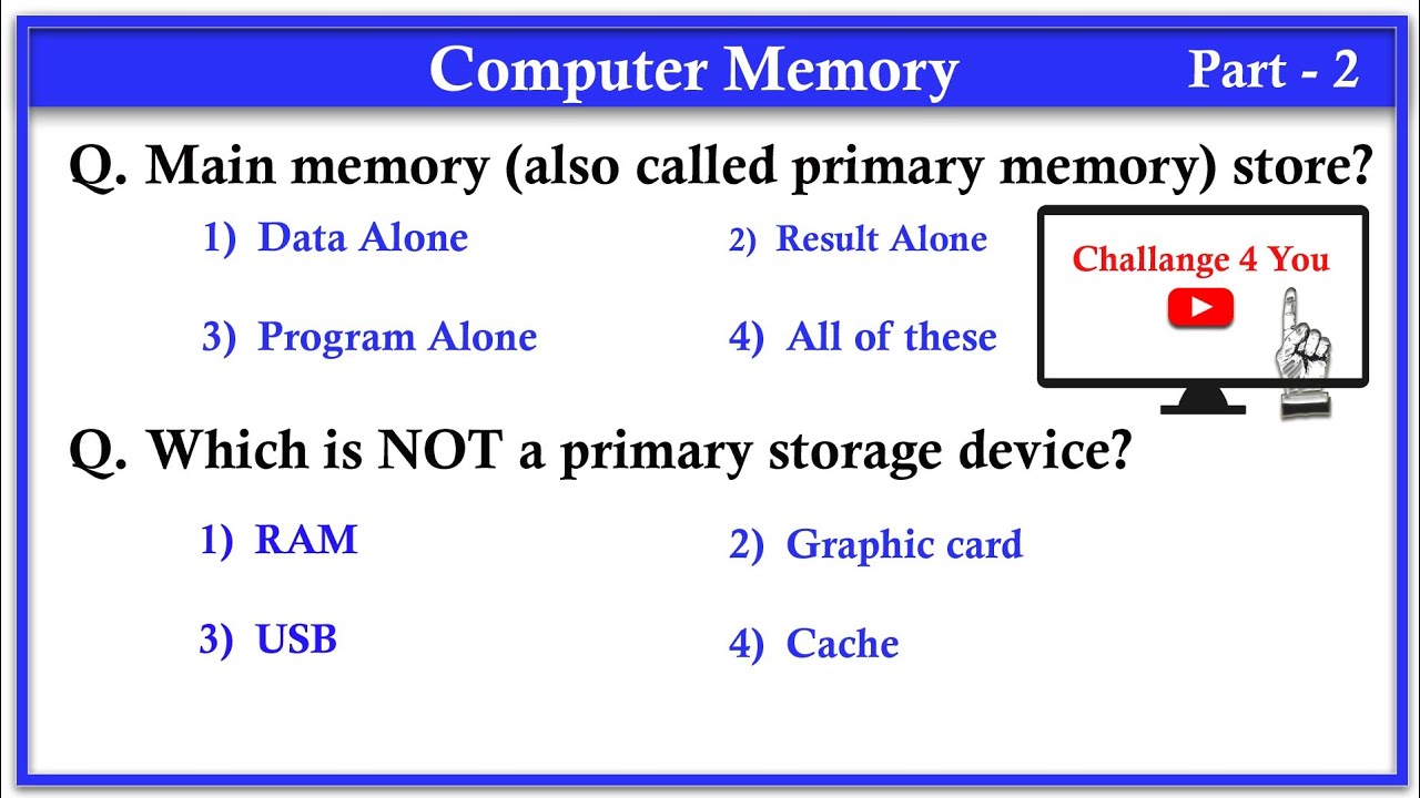 Top 100 Computer Memory MCQ's Question with Answer - JKSSB Computer Mcq - For all Competitive Exams