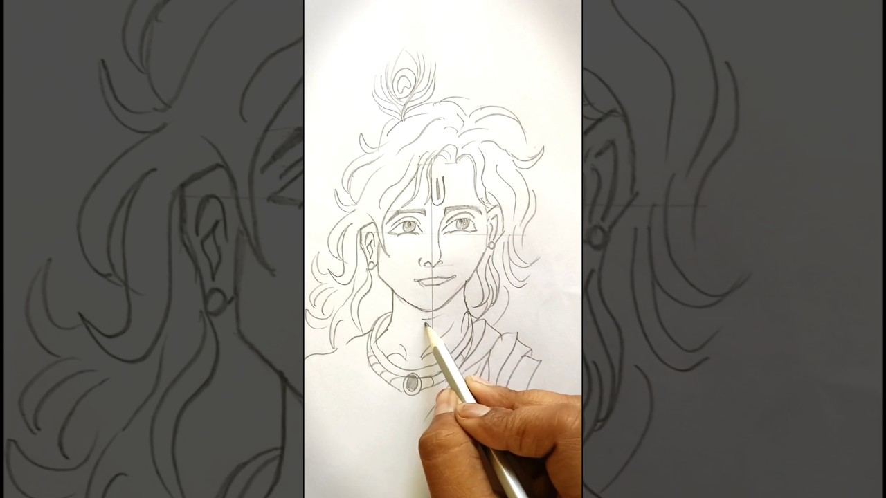 Peaceful Shree Krishna Line Art Sketch ✍🏻 Easy Lord Krishna Drawing 