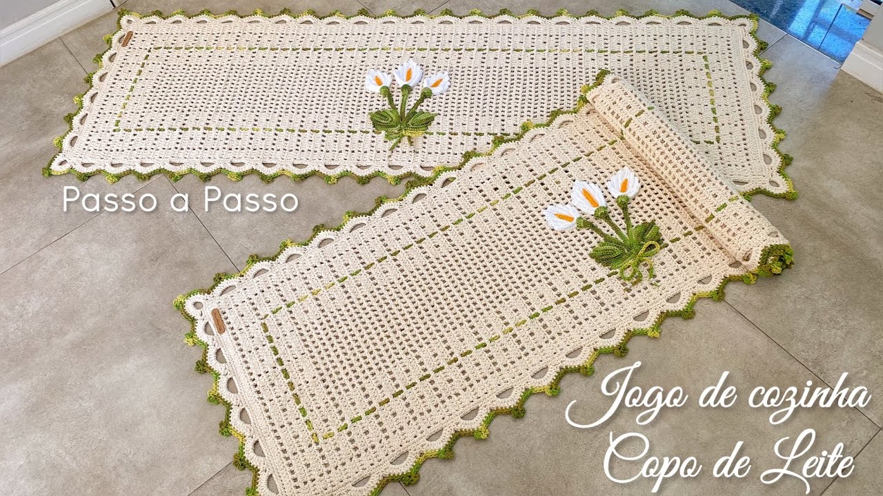 JOGO DE COZINHA COPO DE LEITE/PASSO A PASSO/Tapete de crochê por #mirianartesemcroche