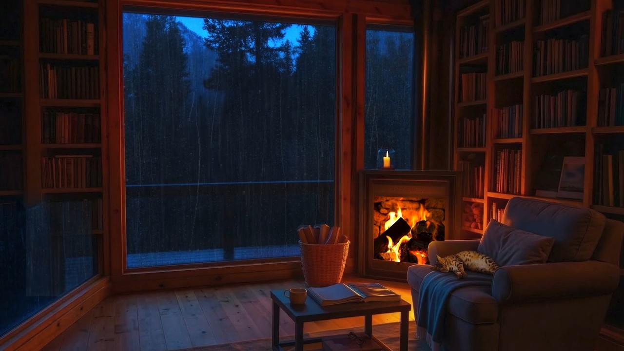 Cozy Cabin Rain & Fireplace Sounds 🌧️| Perfect for Deep Sleep and Relaxation