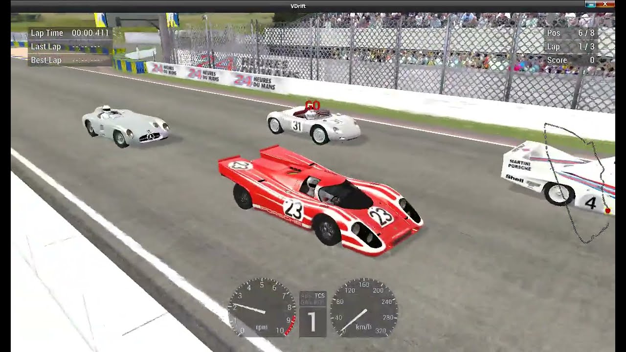 VDrift - Racing with 8 old Le Mans Protototypes between 1955 and 1991 at Le Mans