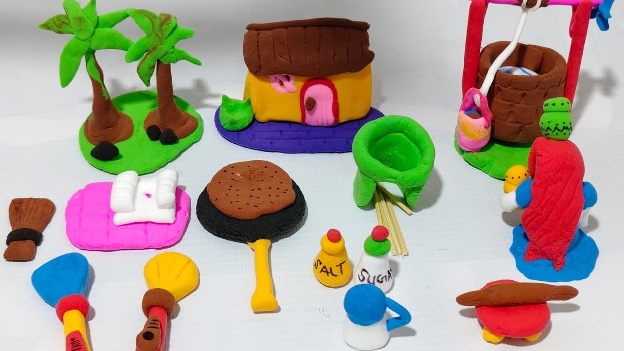 Clay Craft Lab Full Video | Mini Village, Well & Kitchen Items Made with Clay#claycraft#minivillage