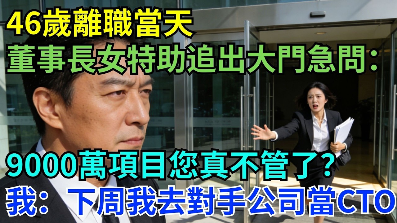 46歲離職當天，董事長女特助追到大門口急喊：張工，那項9000萬的專案，您真的要撒手不管了？我淡淡一笑：不用擔心，下週起，我在競爭對手擔任CTO。#為人處世#生活經驗#職場#爽文