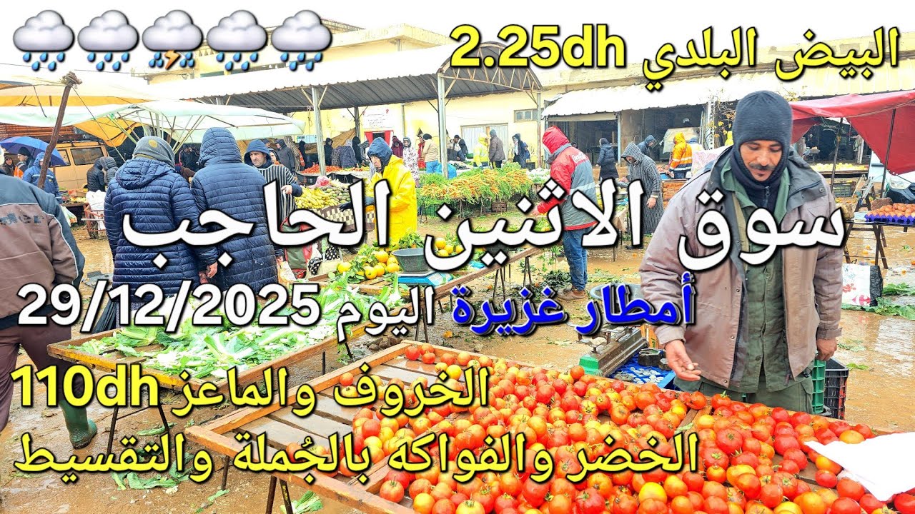 أثمنة الخضر واللحوم والزيتون والقطاني سوق الاثنين الحاجب اليوم 29/12/2025