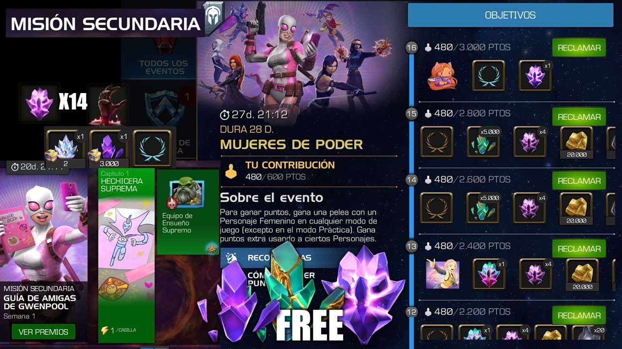 OBTEN  RAPIDO Y SENCILLO TODOS LOS PREMIOS DEL EVENTO MUJERES DE PODER-7⭐FREE+ 14CRISTAL DUENDE MCOC
