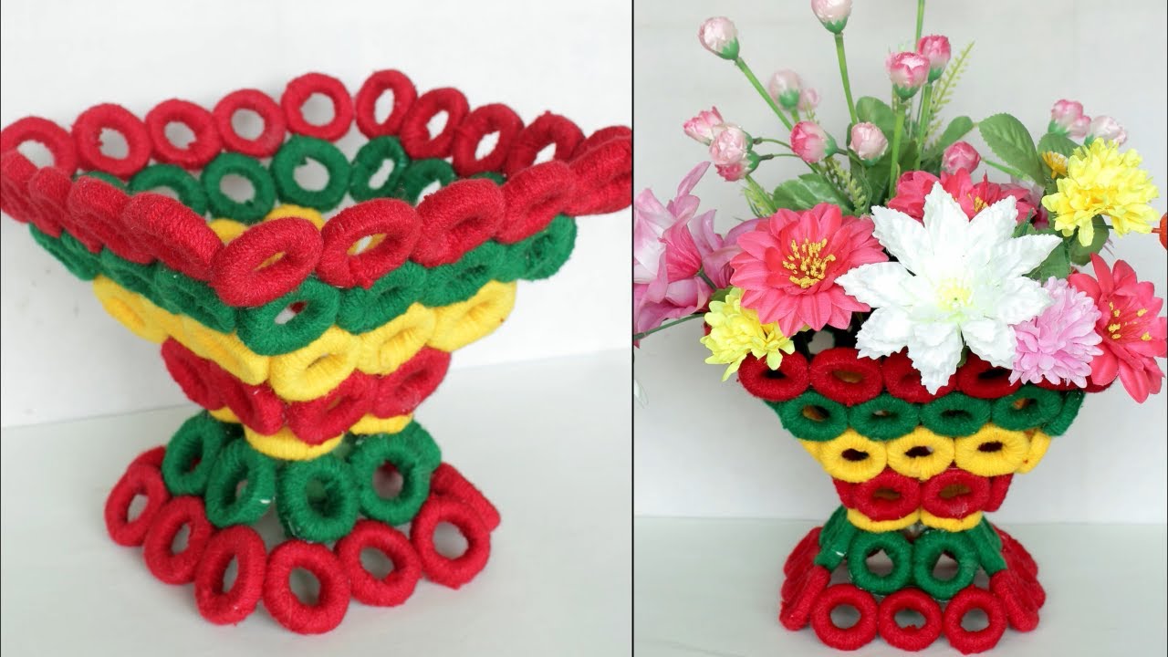 WOW ! Beautiful Decorative Flower Basket Making at Home /Handmade Craft | DIY Room Decor Flower Vase