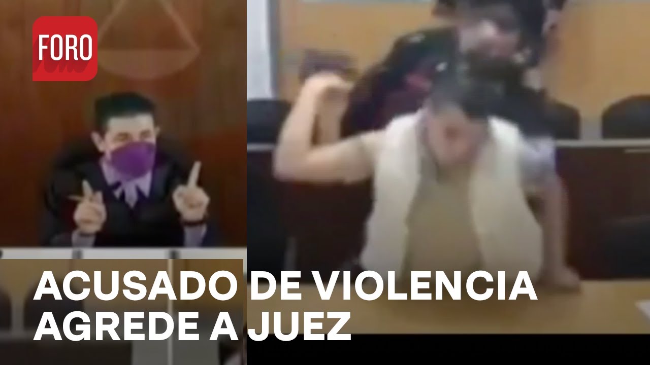 Hombre acusado de violencia intrafamiliar amenaza a juez y arroja micrófono y mesa