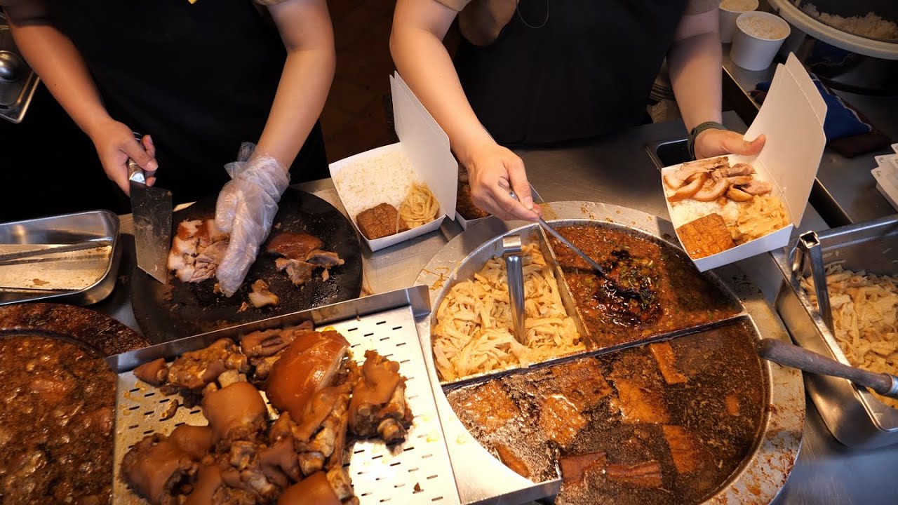 Braised Pork knuckle, Braised Minced Pork Rice, Braised Fried Tofu, Side Dish, Miso Soup - 台中美食富鼎旺豬腳