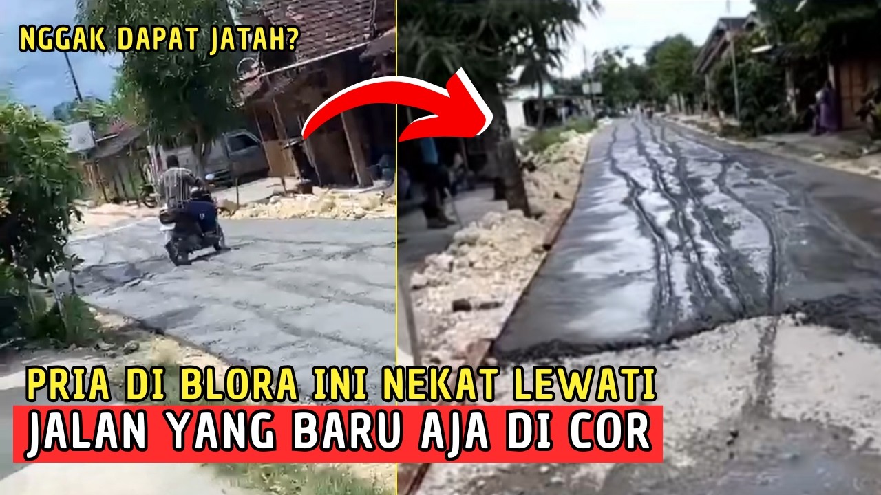 Awalnya Sok Jago..!! Ngeyel, Trabas Jalan Baru Dicor, Berakhir Bikin Malu Keluarga
