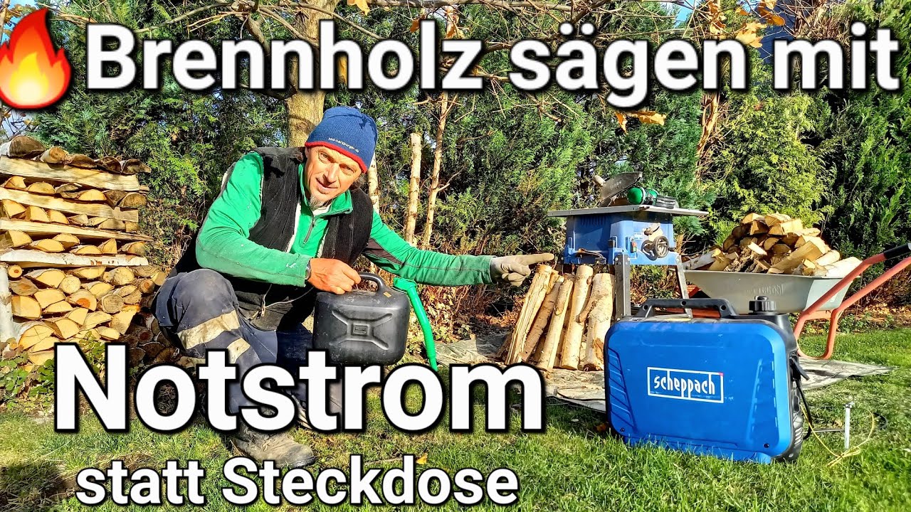 🔥 Brennholz sägen mit dem Notstromaggregat statt Steckdose? Selber Kaminholz machen #scheppach