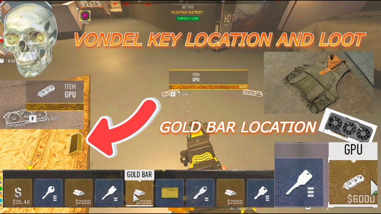 GUARENTEE GOLD BAR, GPU, TEMP VEST And VONDEL KEY LOCATION IN DMZ
