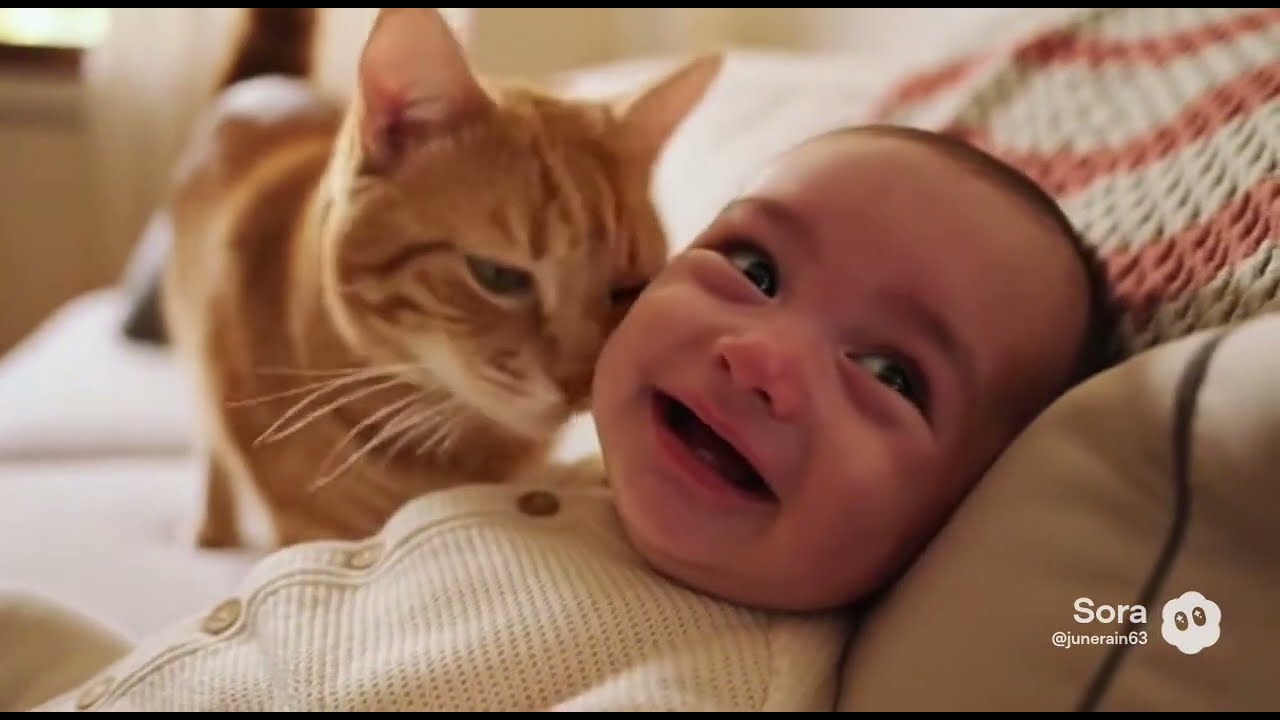 泣いてる赤ちゃんを優しく慰める猫たち | 心温まる6つの物語