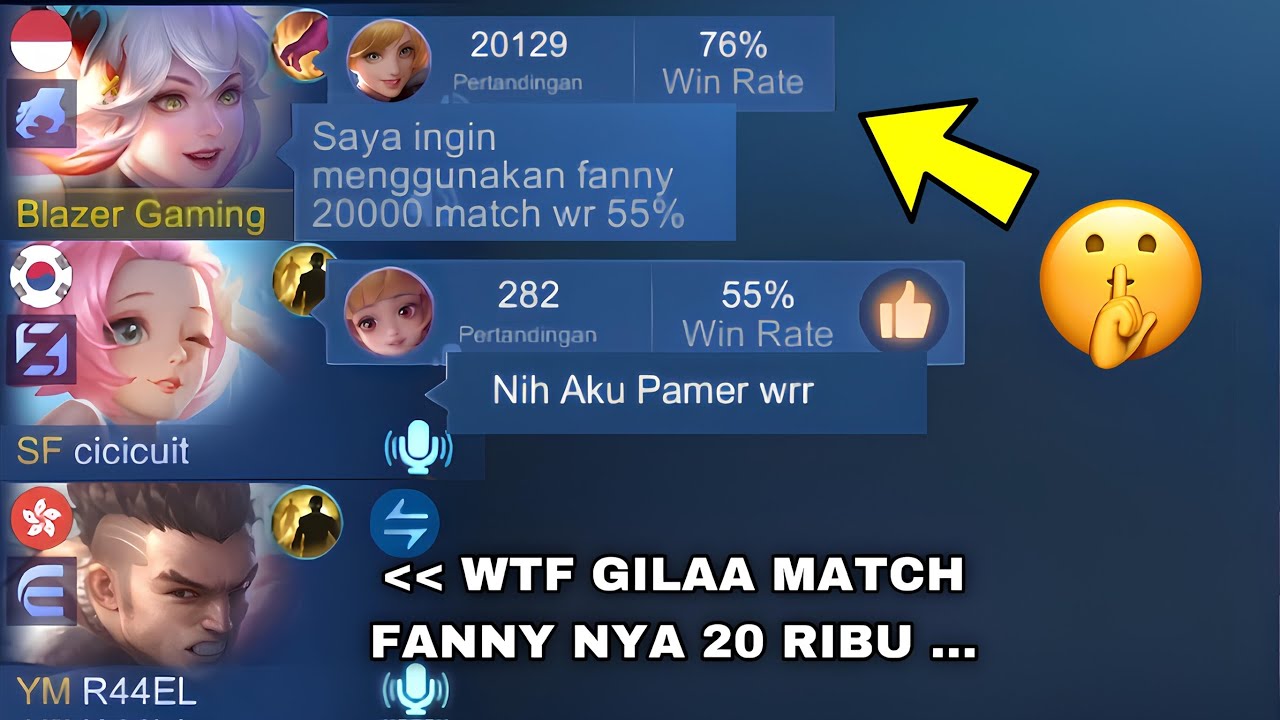 BERPURA PURA NOOB DI RANDOM LOBBY PART2!! REAKSI PUBLIC CEWE COWO ON MIC MELIHAT FANNY 20 RIBU MATCH
